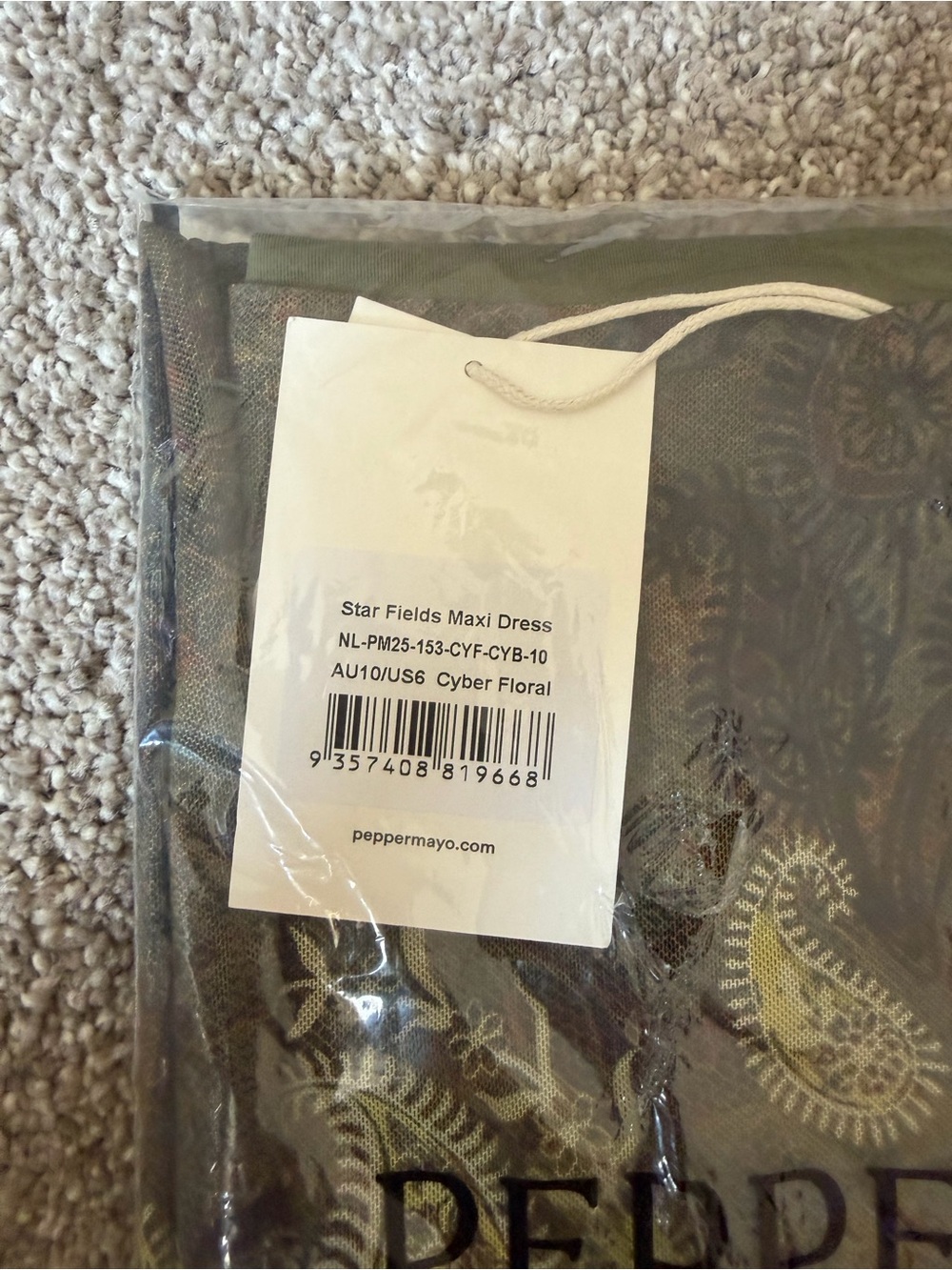 NWT Peppermayo Olive Green Paisley Cowl Maxi Dress Open Back Size 6 - Picture 4 of 4